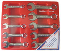 US PRO TOOLS 10pc STUBBY SPANNER SET 10 -19mm 
